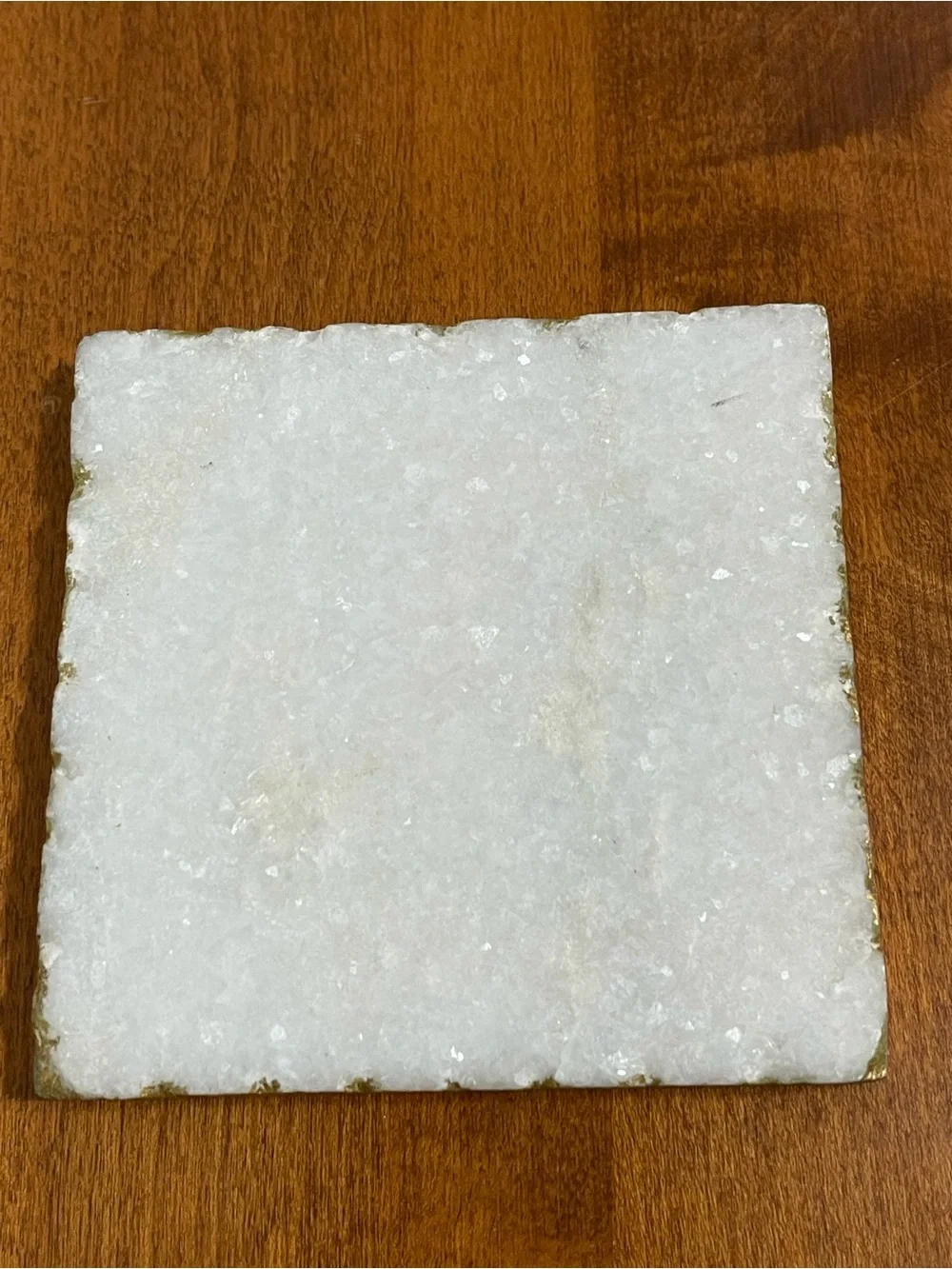 White Natural Stone Marble Sparkle Shimmery Square Coasters Gold Edges 4x4 4 Set